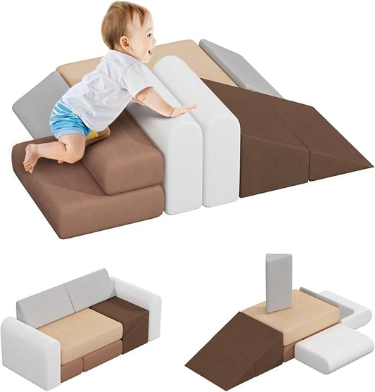 BanaSuper 7-Piece Kids Climbing Foam Blocks, Modular Play Couch Climber Set for Toddlers, Soft Play Foam Blocks, Convertible Sofa-Style Indoor Climbing Toys for Baby Creative Boys & Girls