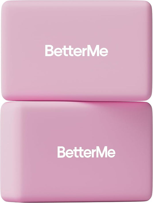 BetterMe Yoga Blocks Set of 2 – High Density Foam Yoga Blocks for Stretching, Pilates & Workouts – Lightweight Non-Slip Exercise Blocks for Flexibility & Balance