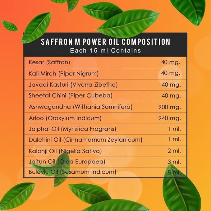 King Saffron M Power Oil, 3 Pack of 15 ml (45 ml Total), for Men | Massage Oil