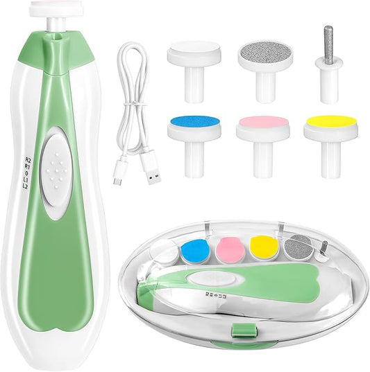 Qunlions life Baby Nail Trimmer Electric, 6 in 1 Rechargeable Baby Nail Clippers Manicure Set Grooming Kit for Toddler Infant or Adults (Green)