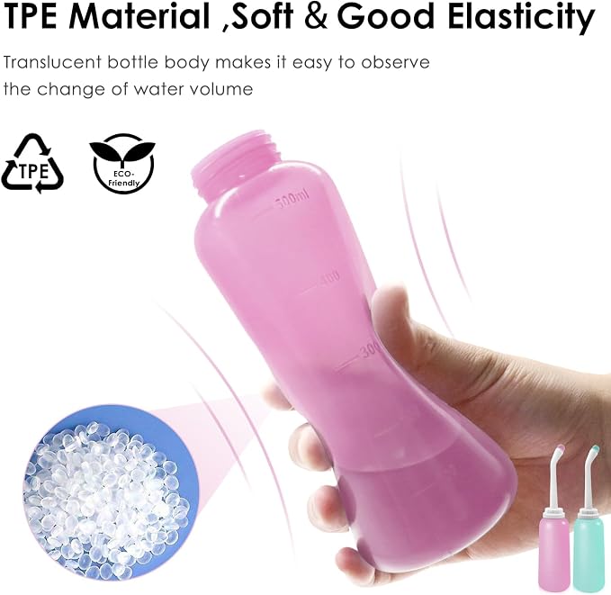 Peri Bottle Postpartum, RUFCRIL 2-Pack 500ml Portable Bidet, Upside Down Perineal Wash Bottle, Boilable TPE, Travel Bag, for Perineal Care, Hemorrhoid Care, Feminine Cleansing & Baby (Pink/Green)