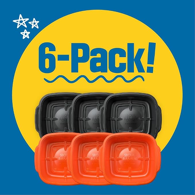 Seoul Ramen Hybrid Cooker | Microwave Ramen in 6 Minutes | Perfect for Korea Ramen, Small Kitchen, or Office | Dishwasher-Safe, Microwaveable, BPA-Free (6 Pack) (Orange)