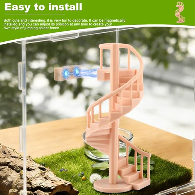 Mini Spiral Staircase Climber,Jumping Spiders Spinning Stairs,Spiderweb Spiral Stair,Climbing Set with Magnetic Mount for Jumping Spider Enclosure Accessory Decoration ﻿