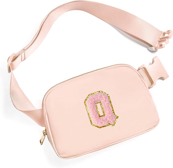 Gitus 6 7 8 9 10 Year Old Girl Gifts Belt Bag Fanny Pack Crossbody Bags with Initial Letter Patch Things for Teen Girls Easter Gifts for Girls Travel Essentials（Coral Pink-Q）