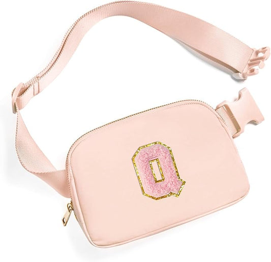 Gitus 6 7 8 9 10 Year Old Girl Gifts Belt Bag Fanny Pack Crossbody Bags with Initial Letter Patch Things for Teen Girls Easter Gifts for Girls Travel Essentials（Coral Pink-Q）