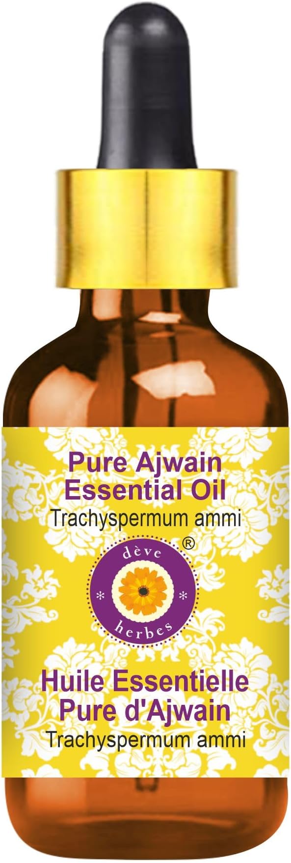 Deve Herbes Pure Ajwain Essential Oil (Trachyspermum ammi) with Glass Dropper Steam Distilled 5ml (0.16 oz)
