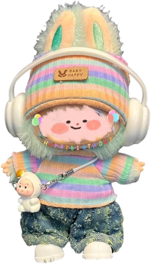 4/5/6 Set Doll Clothes Compatible with 17cm labubu, Clothes for Dolls Outfit, Contain Hat +Glasses+ Summer Camisole Dress+Mini Bag+ Mini Camera + Shoes, No Doll Include (Green)
