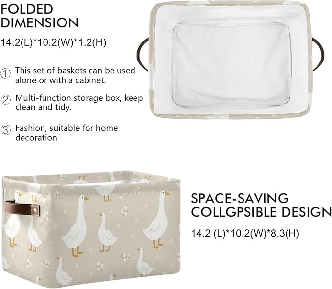 Aslsiy Storage Basket Cute White Gooses Nursery Bins Baby Box Canvas Clothes Shelf Basket Laundry Hamper Gift Basket for Home Closet 2 Pcs