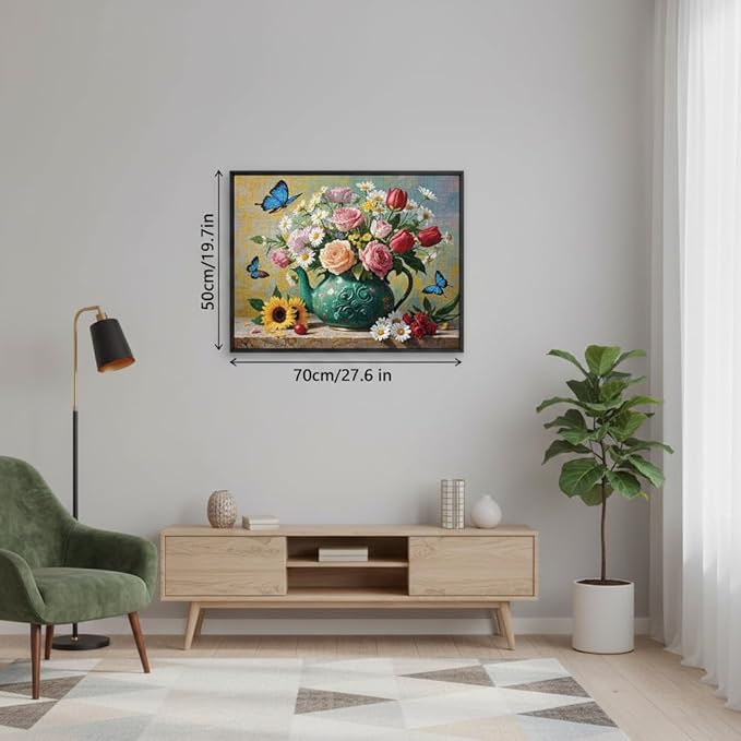 1000 Pieces Jigsaw Puzzles for Adults, Floral & Bird Series - Exquisite Nature Art & Seamless Fit, Calming Brain Teaser, Large 28" x 20", Great Gift for Garden Lovers（Blooming Teapot）