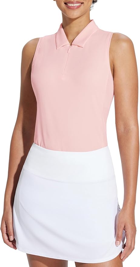 baleaf Women's Golf Shirts Sleeveless Polo Racerback with Zipper Collar | Upf 50+ Sun Protection; Racerback for Free Movement; Quick-Dry and 1/4 Zipper Collar.Perfect for Golf, Tennis and Pickleball