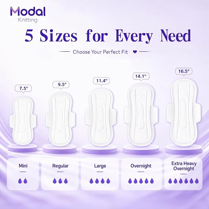 Modal Sanitary Pads for Women, Natural Silk and Modal Cover-Ultra Absorbency, Ultra Thin Breathable Daily Pads with Wings, Unscented Sanitary Napkins(11.4 Inch, Large, 12 Count,Packaging May Vary)