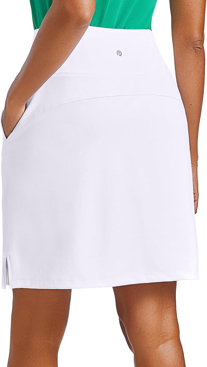 PINSPARK 20" Skorts for Woman Knee Length UPF 50+ Golf Skirts | 4 Pockets, Built-in Shorts, High Waisted, Split Hem, Silky-smooth, Moisture-wicking, for Golf Athletic Tennis Workout Casual