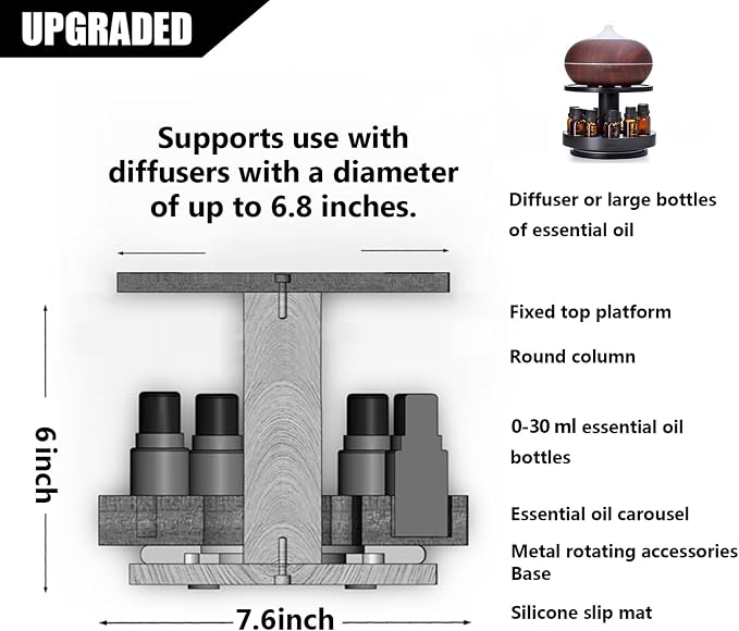TJ.MOREE Bamboo Essential Oil Organizer 2-Tier Carousel Holder, Black | Bamboo Material, Fits 5 ml to 30 ml Essential Oil Bottles, Suitable for Home and Office Spaces