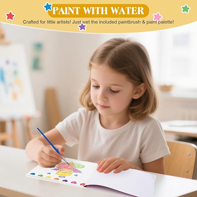 8 Pack Coloring Books Party Favors for Kids, 8 Theme Water Coloring Books Paint Sets for Kids, Art Craft Coloring Gift with Brush Classroom Prizes Return Gifts for Birthday