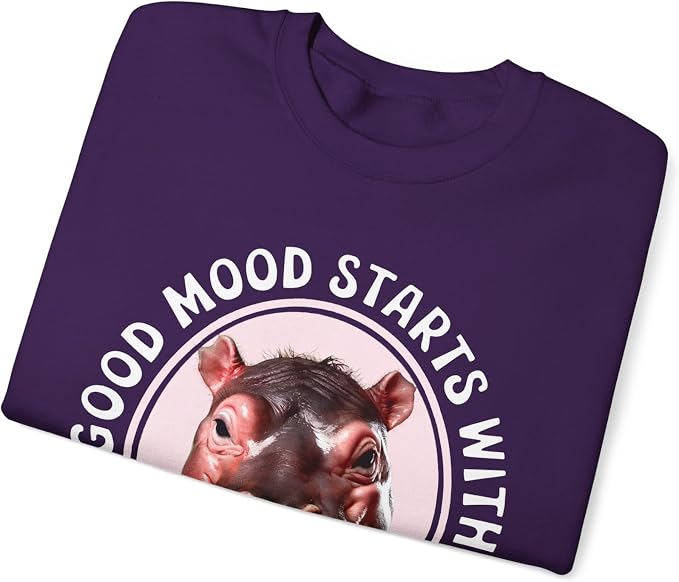 Good Mood Starts With Moo Deng Unisex Sweatshirt, Funny Moo Deng Good Mood Minimalist Men And Women Shirt