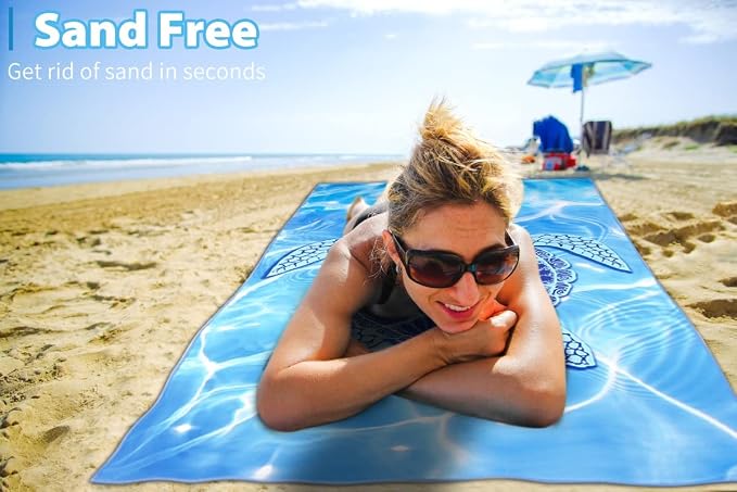 TwoYek Microfiber Thin Beach Towel Lightweight Oversized 71x32 Extra Large Sand Free Towels Quick Dry for Travel Pool Camping Sports Beach Accessories Vacation Essential Gift Turtle