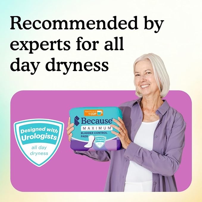 Because Incontinence Pads for Women – Maximum Absorbency for Moderate Bladder Leaks, Discreet Daily Protection, Individually Wrapped, 120 Count, New Version