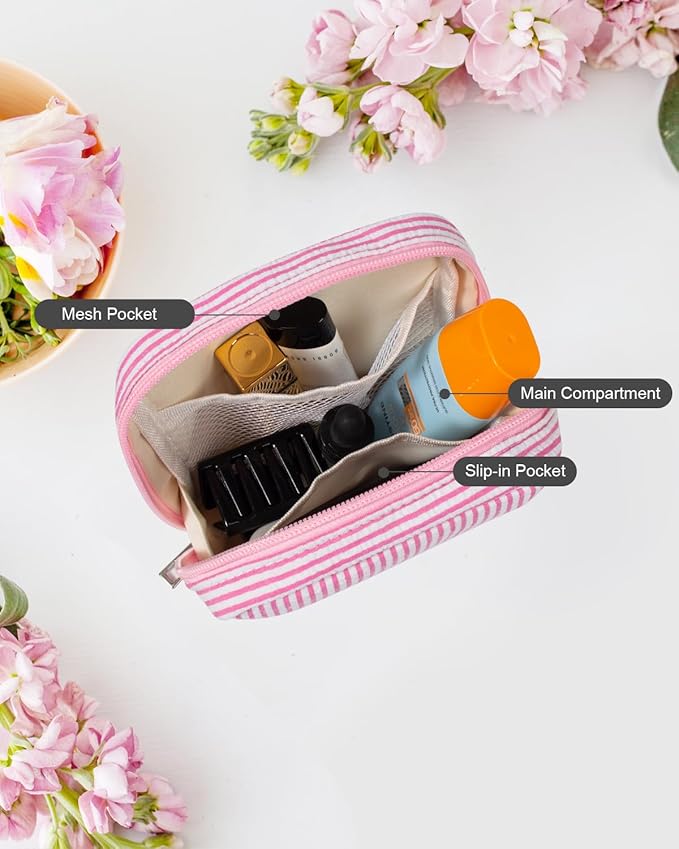 KOTORA Initial Makeup Bag for Women, Travel Cosmetic Bag with Small Makeup Brush Bag Cute Makeup Bag Toiletry Travel Bag Personalized Wife Friend Gifts Makeup Birthday Gifts for Women Her (Pink, B)
