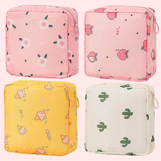 4Pcs Sanitary Napkin Storage Bag, Menstrual Period Bag Waterproof, Tampon Organizer Pouch Tampon Pad Holder for Purse, Pad Bag Feminine Care First Period for Teen Girls School