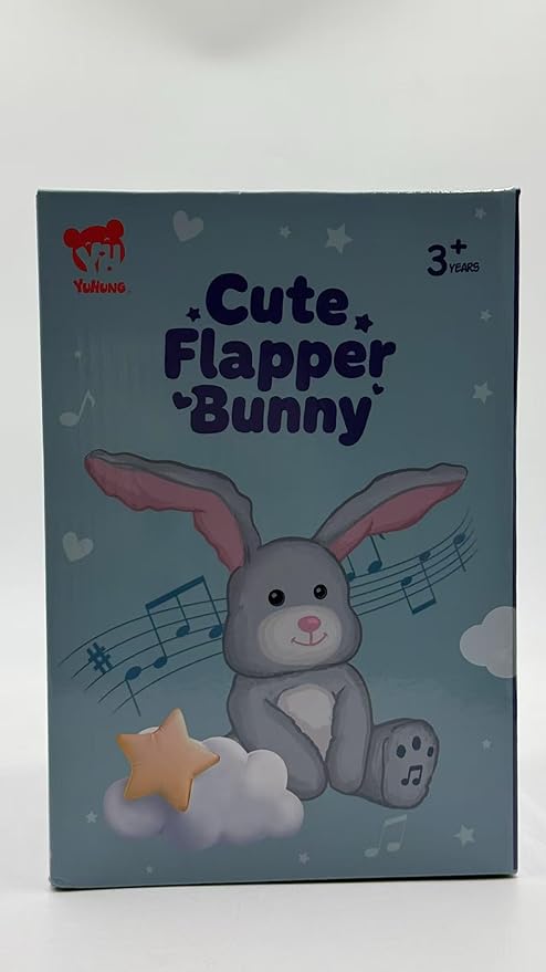 YH YUHUNG Interactive Talking Bunny Plush – Two Modes: Record (10s) & Repeat Talk-Back, 10 Songs, Flapping Ears, Volume Up/Down, Soft Gray-Pink, 3×AA Required, Ages 3+