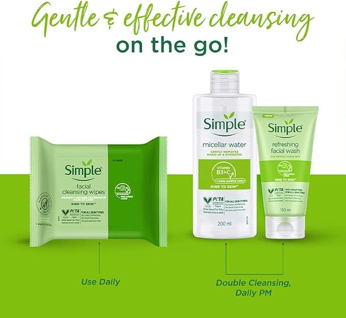 Simple Kind to Skin Cleansing Facial Wipes, 25 Count (Pack of 6)