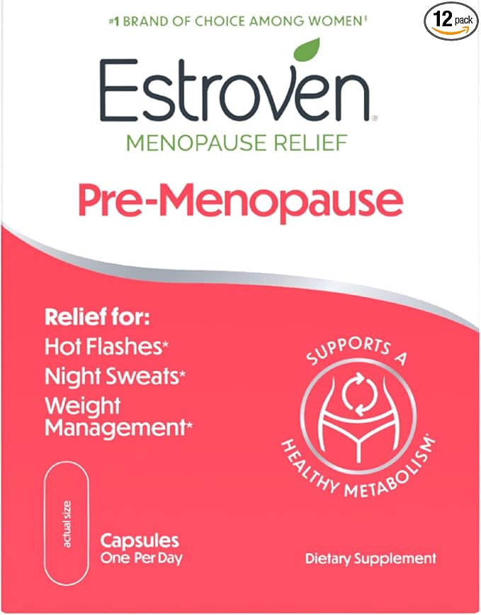 Estroven Pre-Menopause-Relief, 30 Ct., Clinically Proven Ingredients, Provides Menopause Relief Plus Night Sweats & Hot Flash-Relief, Drug-Free or Estrogen Free (Pack of 12)
