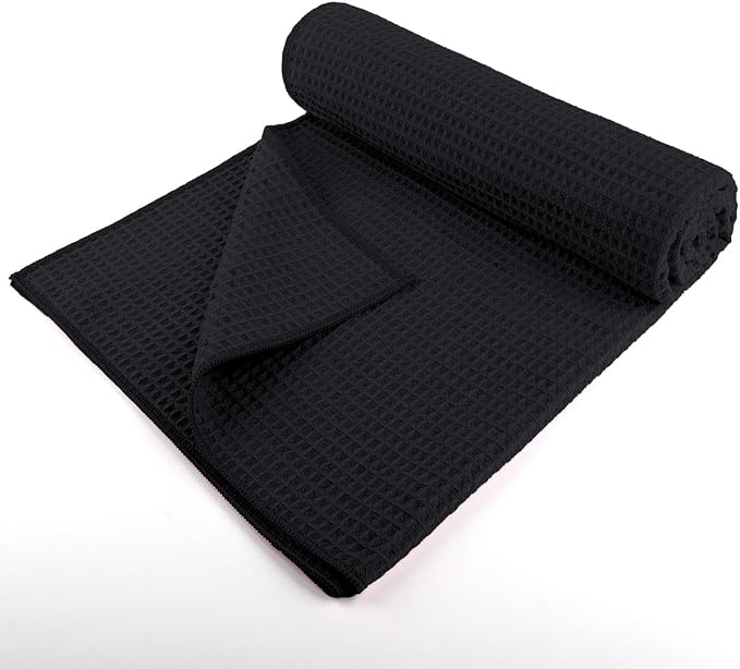 HOMEXCEL Hot Yoga Towels 2 Pack, (26.5" x 72") Non-Slip & Ultra-Absorbent Microfiber Yoga Mat Towels for Hot Yoga, Pilates, Exercise, Fitness, Bikram and Workout, Black