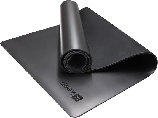 KEEP Rubber Yoga Mat - Professional Sweat Absorbent PU & Natural Rubber. Non Slip Workout Mats for Women & Men, 5mm Thick, 72"x26" Extra Long Wide Pad for Hot Yoga, Pilates, HIIT, Home Gym - Strap Included