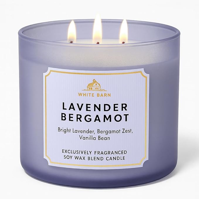 Bath & Body Works Lavender Bergamot 3-Wick Candle 14.5 oz – Bright Lavender, Zesty Bergamot & Warm Tonka Bean – Room-Filling Aromatic Jar