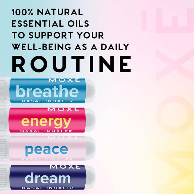 MOXE Daily Aromatherapy Nasal Inhalers Set, All Day Aromatherapy, Therapeutic Grade Essential Oils, Easy & Safe, Leakproof, Portable, Clear Congestion, Improve Energy, Naturally Calming & Relaxing