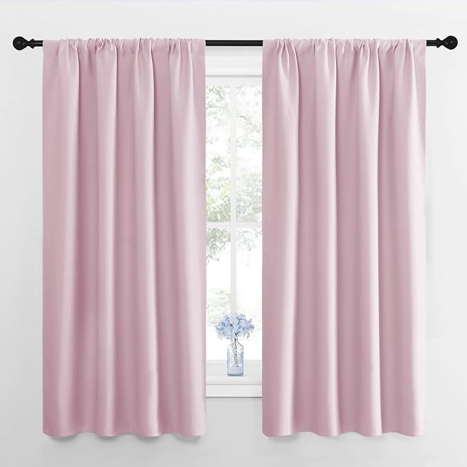 NICETOWN Kitchen Curtains, Short Blackout Drapes, Baby Pink, 42" Wide by 54" Long, 2 PCs, Thermal Insulated Blackout Curtain Panels for Kids Room, Play Room