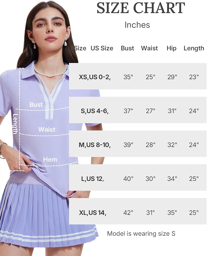 Women 2 Piece Tennis Skirt Set Pleated Golf Outfit, Polo V-Neck Athletic Dress Alternative Skort Set for Pickleball Pockets