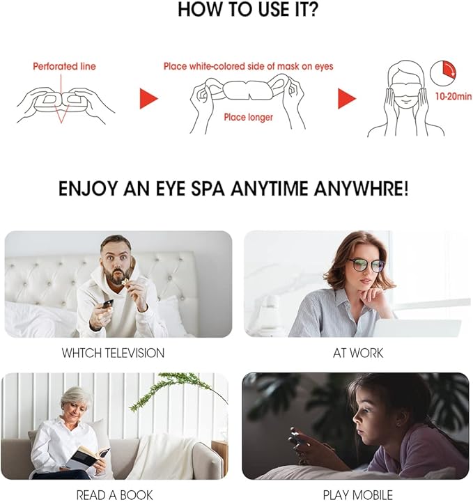 Steam Eye Mask for Dry Eyes and Puffiness, Fast Relief Disposable Self Heating Masks, Stocking Stuffers, 6 Pack