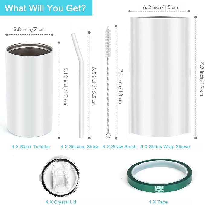 Sublimation Sippy Cups, 12oz 4 Pack Sublimation Blanks Skinny Straight Tumbler Bulk Stainless Steel Insulated Sublimated Tumblers with Lids and Straws for Kids and Adults
