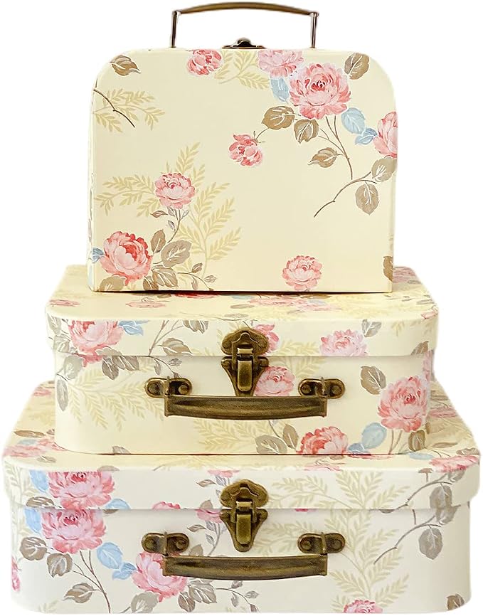 Paperboard Suitcases(Set of 3), Gift Boxes With Lids For Presents, Photo Storage, Dolls, Perfect for Home Decoration, Baby Shower Wedding, Birthday, Christmas and New Year Decor(Yellow Flowers)