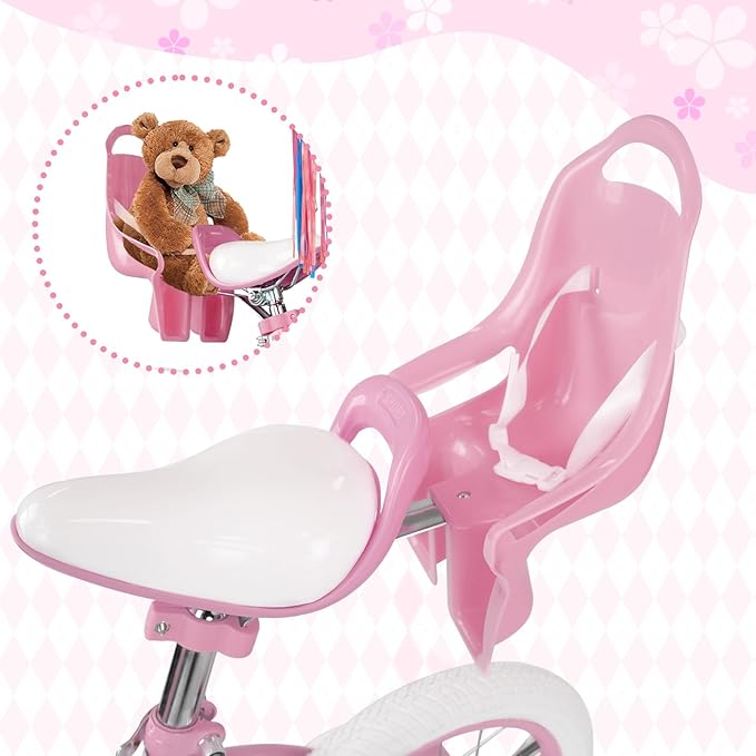KORIMEFA Girls Bike for Ages 2-8 Years Toddler Kids with Doll Seat, 12 14 16 Inch Bicycle with Training Wheels, Little Small Princess Bicycle with Basket& Streamers, Girls Pedal Bike