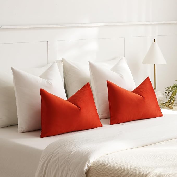 Throw Pillow Covers 18x18 Ivory White: Pack of 2 Cozy Soft Velvet Square Modern Luxury Decorative Throw Pillow Cases for Sofa Couch Living Room Bed Home Decor