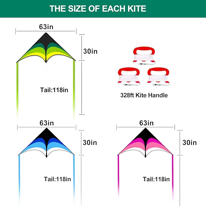 Mint's Colorful Life Delta Kite for Kids & Adults, Extremely Easy to Fly Kite for Beach Trip, Best Kites for Beginners, 300ft String Handle Included