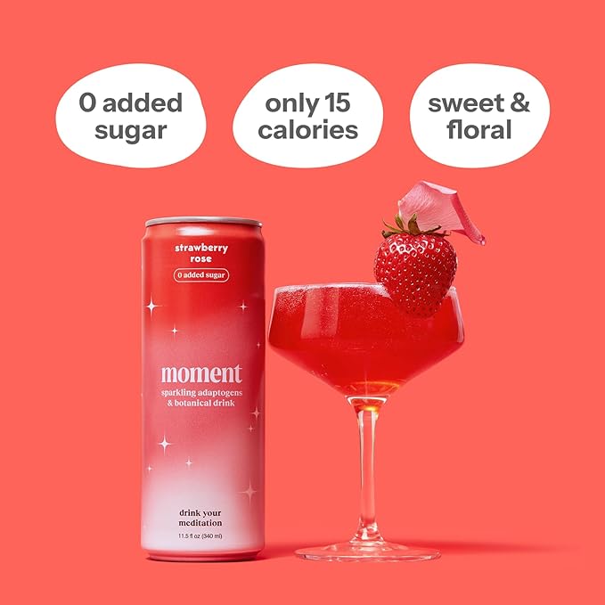 Moment Adaptogen Drink (Shark Tank) - Calm, Clarity & Relaxation with L-Theanine & Ashwagandha - Non Alcoholic Drinks for Adults - Sparkling Botanical Soda - 0 Sugar 0 Caffeine - 12 Pack 11.5 fl oz