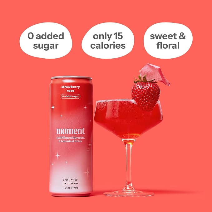 Moment Adaptogen Drink (Shark Tank) - Calm, Clarity & Relaxation with L-Theanine & Ashwagandha - Non Alcoholic Drinks for Adults - Sparkling Botanical Soda - 0 Sugar 0 Caffeine - 24 Pack 11.5 fl oz