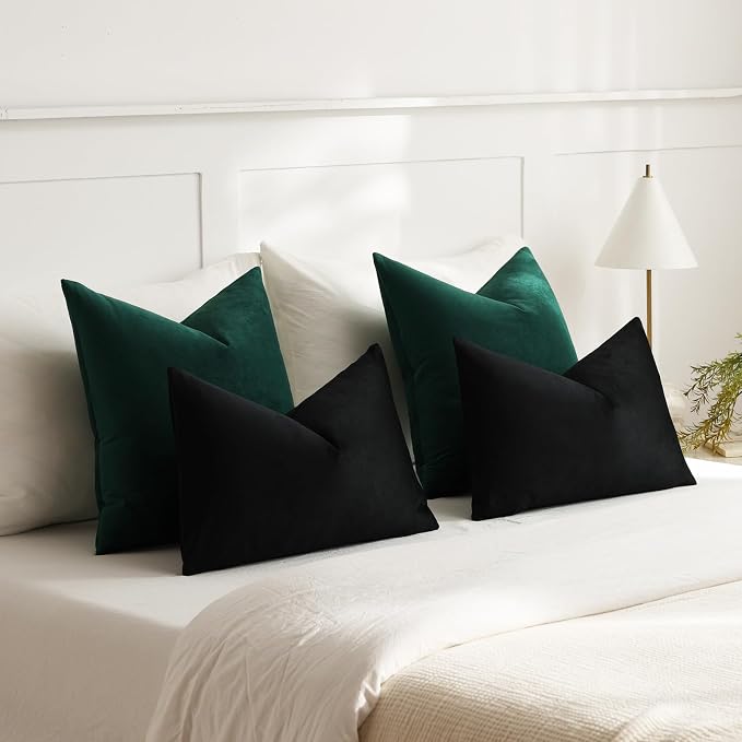 Euro Sham Covers 26x26 Green: Pack of 2 Cozy Soft Velvet Square Modern Luxury Decorative Throw Pillow Cases for Sofa Couch Living Room Bed Home Decor Christmas