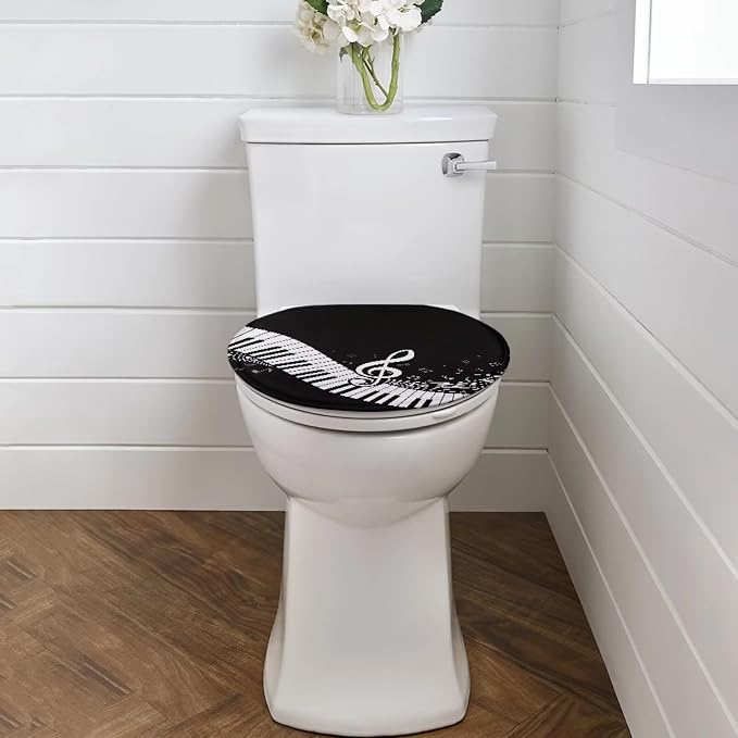 Toilet Seat Cover, Suitable for Most Round and Elongated Toilet Seats, Bathroom Decoration Fits Home Hotel Toilet Lid Cover-Piano Keyboard Notes