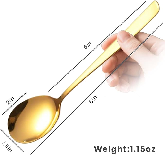 HANSGO 8PCS Gold Korean Soup Spoons – 8 Inch Stainless Steel Tablespoons with Long Handles for Home Kitchen & Restaurant – Durable, Rust-Resistant & Dishwasher Safe, Ideal for Soups, Cereal, Hot Cocoa