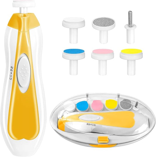 Qunlions life Baby Nail Trimmer Electric, 6 in 1 Baby Nail File Clippers Infant Grooming Kit Manicure Set for Toddler or Adults, Yellow