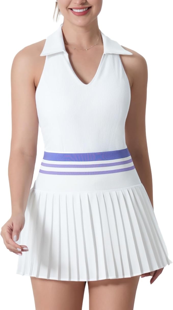Two Piece Tennis Skirt Set for Women, Athletic Outfit with Pockets & Built-in Shorts, Moisture Wicking Golf Dress