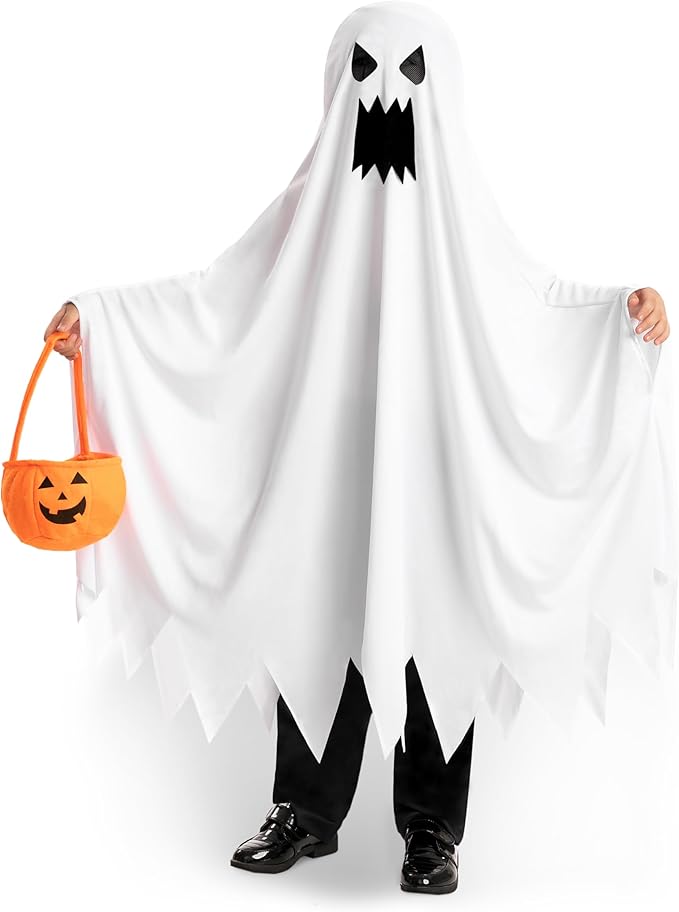Spooktacular Creations Ghost Costume for Kids with Pumpkin Basket, Scary Halloween Costume for Boys