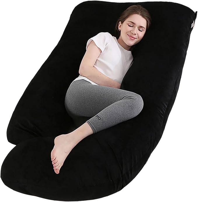 Jcickt Pregnancy Pillow for Sleeping,59 inch Maternity Pillow with Removable Washable Cover,J-Shaped Velvet Full Body Pregnant Pillow -Support for Backs,Legs, Belly, HIPS, Improve Sleep-Black