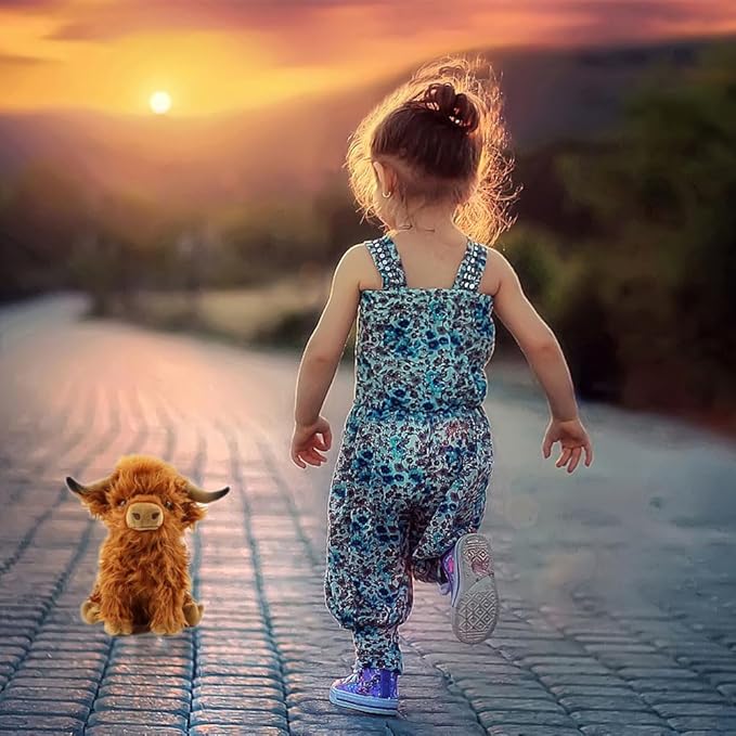 Highland Cow Stuffed Animal Cute Highland Cow Plush Doll Toy 10 inch for Girls Boys Christmas (highlandcow 25cm)