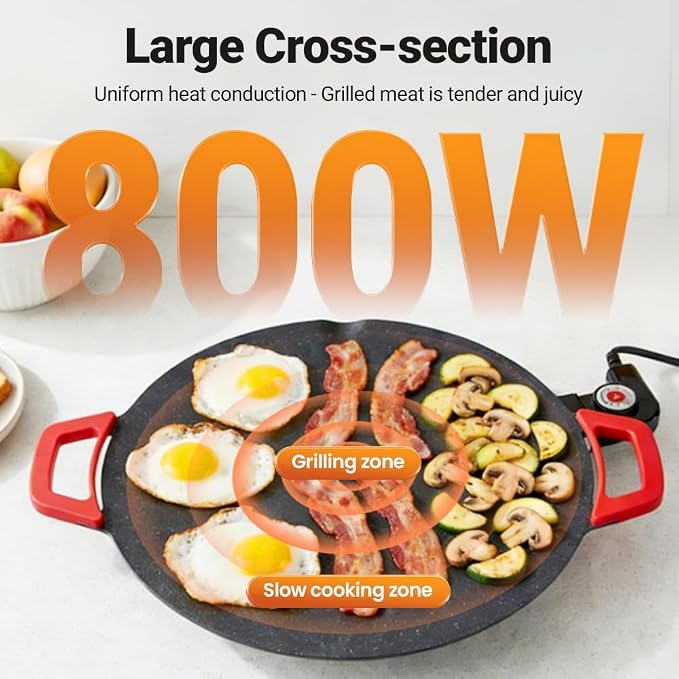 Non-Stick Electric Indoor Grill Pan, 2026 Upgraded Indoor Grills Electric Smokeless, Large Round Electric Griddle, Portable Electric KoreanBbq Grills, for Steaks, Pancakes, BBQ (14 inch)