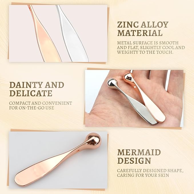 2Pcs Metal Eye Cream Applicator Facial Skin Care Spa Tools Eye Cream Massager Stick Face Cream Spoon for Women Girls (Rose Gold,Sliver)